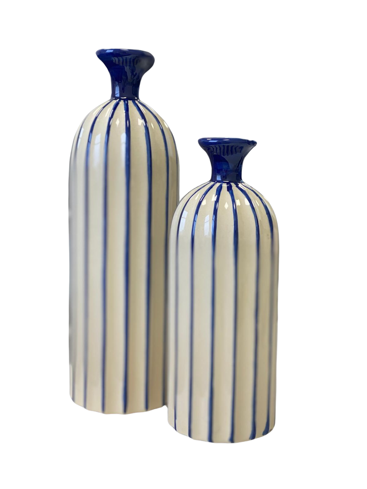 Medium Blue & Cream Bottle Vase
