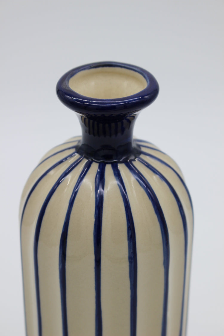 Medium Blue & Cream Bottle Vase