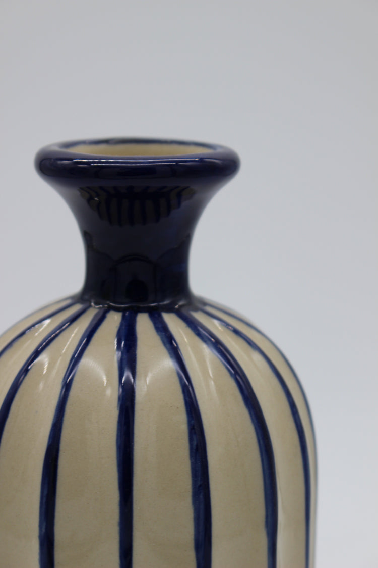 Medium Blue & Cream Bottle Vase