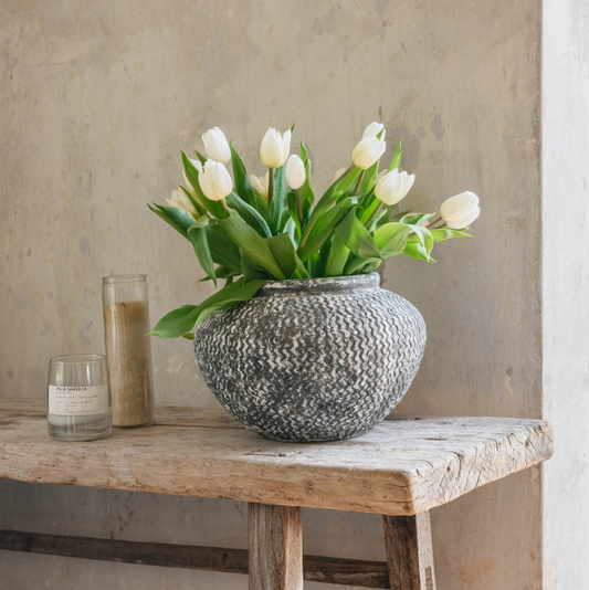 Birkdale Etched Squat Stone Vase