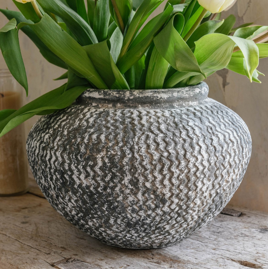 Birkdale Etched Squat Stone Vase