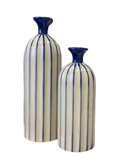 Medium Blue & Cream Bottle Vase