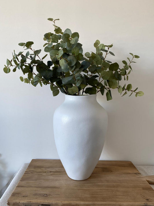 Large White Finish Stoneware Vase